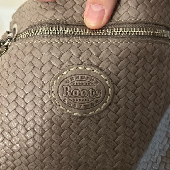SOLD-Roots Tan Crossbody Bag with Adjustable Strap and Silver Hardware - Picture 3 of 4